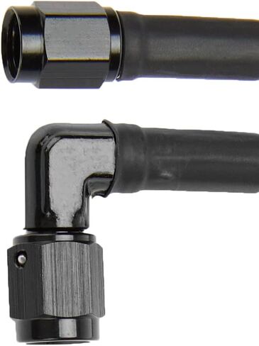 Allstar Brake Hose, 48 in Long, 3 AN Hose, 3 AN Straight Female to 3 AN 90 Degree Female, Braided Stainless, Black Vinyl Coated, PTFE Lined, Each in Saudi Arabia