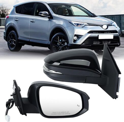 Left Driver Side Mirror Compatible with Toyota RAV4 2013-2018 Heated with Blind Spot Detection with Turn Signal Light Power Glass Manual Folding 8 Pins Black in Kuwait