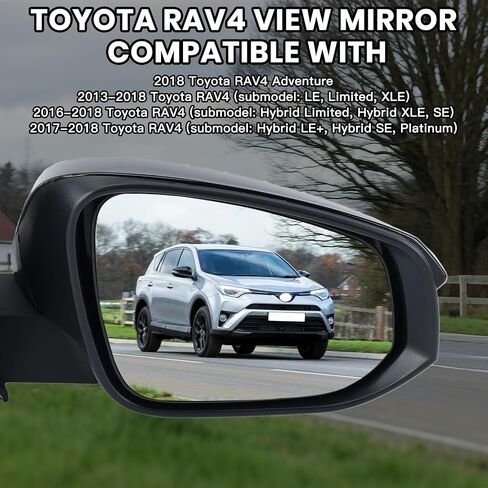 Left Driver Side Mirror Compatible with Toyota RAV4 2013-2018 Heated with Blind Spot Detection with Turn Signal Light Power Glass Manual Folding 8 Pins Black in Kuwait