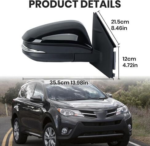 Left Driver Side Mirror Compatible with Toyota RAV4 2013-2018 Heated with Blind Spot Detection with Turn Signal Light Power Glass Manual Folding 8 Pins Black in Kuwait