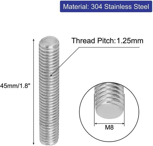 uxcell M8 x 25mm 1.25mm Pitch 304 Stainless Steel Fully Threaded Rods Bar Studs 20 Pcs in Saudi Arabia