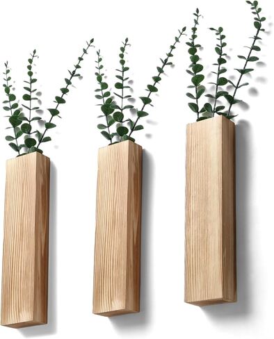 3-Pack Wood Wall Planter with Artificial Plants,Boho Wall Decor Indoor for Bathroom Living Room Bedroom,Modern Farmhouse Art Decor Pocket Vases for Fake Plants and Dried Flower Home Office in Saudi Arabia