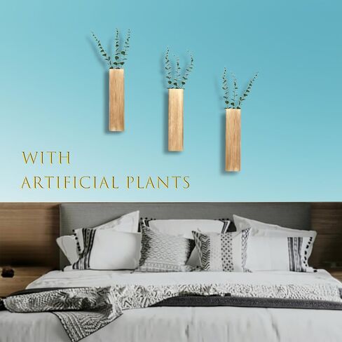 3-Pack Wood Wall Planter with Artificial Plants,Boho Wall Decor Indoor for Bathroom Living Room Bedroom,Modern Farmhouse Art Decor Pocket Vases for Fake Plants and Dried Flower Home Office in Saudi Arabia