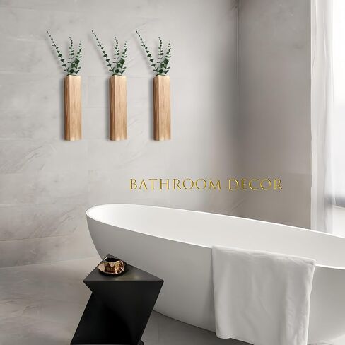 3-Pack Wood Wall Planter with Artificial Plants,Boho Wall Decor Indoor for Bathroom Living Room Bedroom,Modern Farmhouse Art Decor Pocket Vases for Fake Plants and Dried Flower Home Office in Saudi Arabia