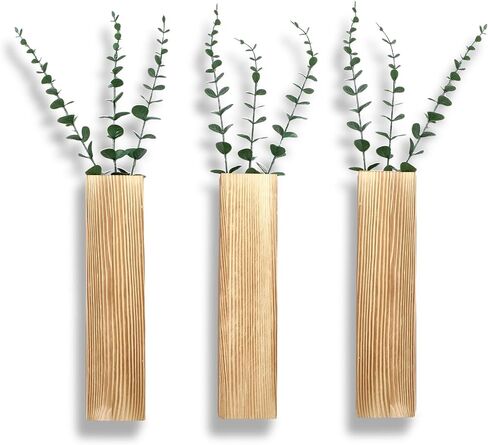 3-Pack Wood Wall Planter with Artificial Plants,Boho Wall Decor Indoor for Bathroom Living Room Bedroom,Modern Farmhouse Art Decor Pocket Vases for Fake Plants and Dried Flower Home Office in Saudi Arabia