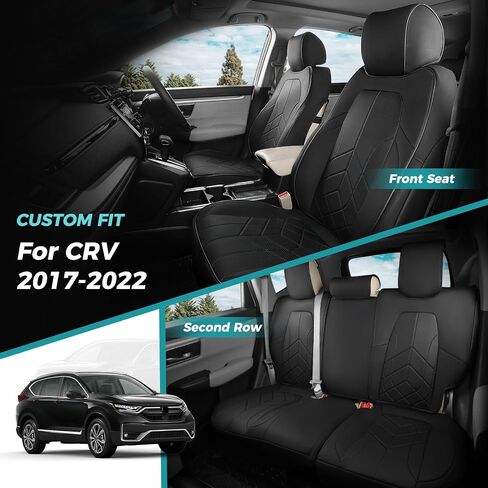 لأغطية مقعد Honda CRV ، تناسب مخصص 2017-2022 EXL EX LX Sport ، Touring ، Hybrid - أغطية مقعد للجلد الفاخرة المقاومة للماء - أسود - أسود in Kuwait