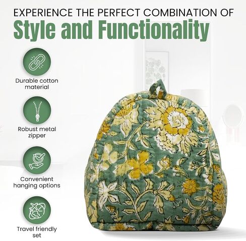Cotton Hand Block Floral Print Toiletry Bag For Women Make Up Cosmetic Bag Jewelry Organizer Kit Storage Bag Case Travel Accessories Essentials Toiletries Purse Open Pouch, Orange (9.25"x 6.88"x 4.5") in Saudi Arabia
