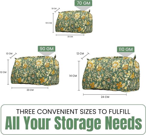 Cotton Hand Block Floral Print Toiletry Bag For Women Make Up Cosmetic Bag Jewelry Organizer Kit Storage Bag Case Travel Accessories Essentials Toiletries Purse Open Pouch, Orange (9.25"x 6.88"x 4.5") in Saudi Arabia