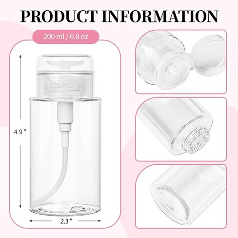 3 حزمة دفع أسفل موزع زجاجة المضخة لمزيل المكياج ، الحبر الوجه ، مياه micellar ، الكحول ، مزيل أظافر الأظافر حاويات زجاجات أعلى الفراغ 6.7 أوقية/200 مل. in Saudi Arabia
