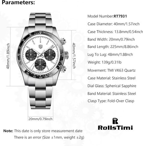 Rollstimi Pagani Design Watches for Men Chronograph Wrist Watch VK63 Movement Full Stainless Steel 100M Waterproof Ceramic Bezel Synthetic Sapphire Glass Men's Analog Fashion Sport Wristwatch - 7931 in Kuwait