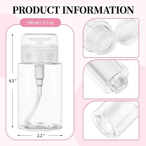3 حزمة دفع أسفل موزع زجاجة المضخة لمزيل المكياج ، الحبر الوجه ، مياه micellar ، الكحول ، مزيل أظافر الأظافر حاويات زجاجات أعلى الفراغ 6.7 أوقية/200 مل. in Saudi Arabia