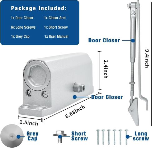 Door Closers Commercial Heavy Duty Automatic Door Closer Residential Grade 3 Spring Hydraulic Door Closer Silver Aluminium in Saudi Arabia