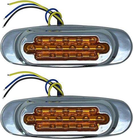 Qty 2 - Amber Lens 6.5" Inch Amber LED Side Marker Lights Clearance Chrome Base Bezel 16 Diodes Surface Mount Led Cab Panel Lights Turn Signals Sealed Waterproof 12V… in Kuwait
