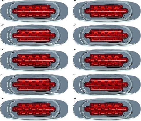 Qty 2 - Amber Lens 6.5" Inch Amber LED Side Marker Lights Clearance Chrome Base Bezel 16 Diodes Surface Mount Led Cab Panel Lights Turn Signals Sealed Waterproof 12V… in Kuwait