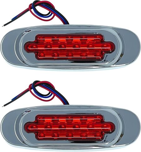 Qty 2 - Amber Lens 6.5" Inch Amber LED Side Marker Lights Clearance Chrome Base Bezel 16 Diodes Surface Mount Led Cab Panel Lights Turn Signals Sealed Waterproof 12V… in Kuwait