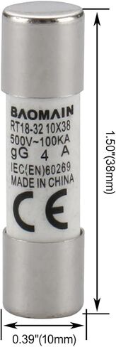Baomain Cylindrical Fuse Holder RT18-32(X) 10mm X 38mm Fuse Base 2 Poles DIN Rail Mount with 10 PCS of RO15 Fuse (1 Amp) CE Listed in Saudi Arabia