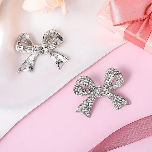 2 Pcs Elegant Crystal Bow Brooch Pin for Women, Rhinestone Bow Brooch Pin Vintage Sparkly Brooches Pins Beautiful Bowknot Corsage for Dress Suit Shirt Clothes Accessories Wedding Party Jewelry in Saudi Arabia