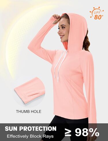 MAGCOMSEN Women's UPF 80+ Sun Protection Hoodie Shirt Long Sleeve Outdoor Hiking Fishing Rash Guard with Pocket in Saudi Arabia