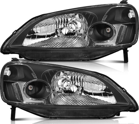 Headlight Assembly for Honda Civic 2001-2003 Black Housing Clear Reflector Clear Lens Driver and Passenger Side Headlamp in Saudi Arabia