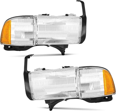 2PCS Chrome Headlight لعام 1994 1995 1996 1997 1998 1999 2000 2001 Dodge RAM 1500 المصابيح الأمامية 94-02 RAM 2500 3500 (نماذج غير رياضية) المصباح الأمامي+موقوف الإشارة للوقوف في الزاوية ضوء ، واضحة ، واضحة. in Saudi Arabia