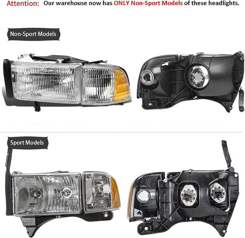 2PCS Chrome Headlight لعام 1994 1995 1996 1997 1998 1999 2000 2001 Dodge RAM 1500 المصابيح الأمامية 94-02 RAM 2500 3500 (نماذج غير رياضية) المصباح الأمامي+موقوف الإشارة للوقوف في الزاوية ضوء ، واضحة ، واضحة. in Saudi Arabia