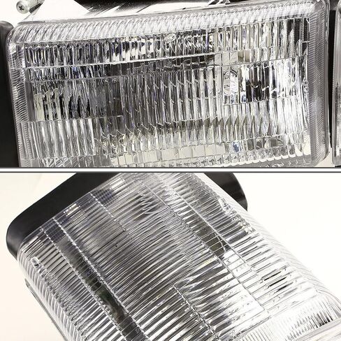 2PCS Chrome Headlight لعام 1994 1995 1996 1997 1998 1999 2000 2001 Dodge RAM 1500 المصابيح الأمامية 94-02 RAM 2500 3500 (نماذج غير رياضية) المصباح الأمامي+موقوف الإشارة للوقوف في الزاوية ضوء ، واضحة ، واضحة. in Saudi Arabia