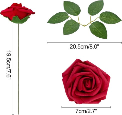 100pcs الزهور الاصطناعية الداكنة الحمراء الورود المظهر الحقيقي الرغوة المزيفة مع الجذعية للباقات الزفاف DIY الزفاف دش مركزية ترتيبات الحزب ديكورات المنزل in Kuwait