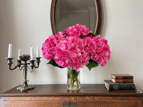 YalzoneMet 4Pcs Magenta Silk Hydrangea Artificial Flower Rose Red Lifelike Big Blooms 20'' Long Stem Faux Hydrangea Flower Bouquets for Home Party Indoor Outdoor Wedding Table Centerpiece Decor in Kuwait
