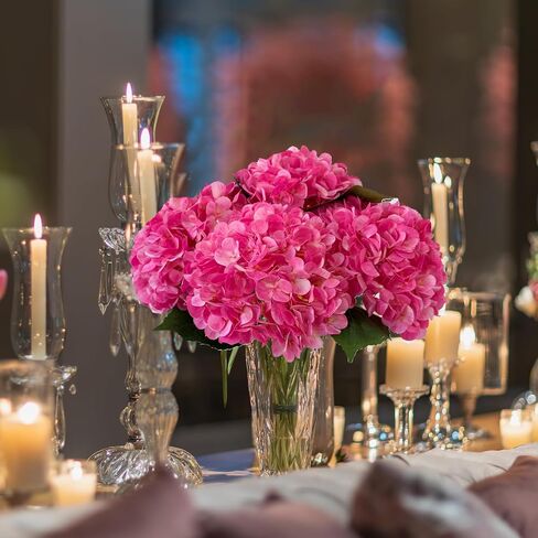 YalzoneMet 4Pcs Magenta Silk Hydrangea Artificial Flower Rose Red Lifelike Big Blooms 20'' Long Stem Faux Hydrangea Flower Bouquets for Home Party Indoor Outdoor Wedding Table Centerpiece Decor in Kuwait