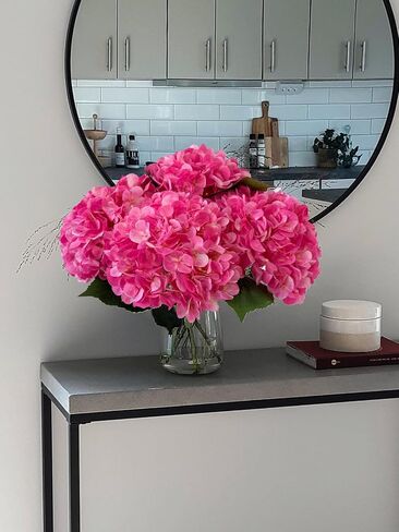 YalzoneMet 4Pcs Magenta Silk Hydrangea Artificial Flower Rose Red Lifelike Big Blooms 20'' Long Stem Faux Hydrangea Flower Bouquets for Home Party Indoor Outdoor Wedding Table Centerpiece Decor in Kuwait