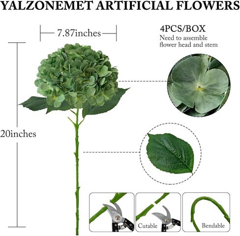 YalzoneMet 4Pcs Magenta Silk Hydrangea Artificial Flower Rose Red Lifelike Big Blooms 20'' Long Stem Faux Hydrangea Flower Bouquets for Home Party Indoor Outdoor Wedding Table Centerpiece Decor in Kuwait