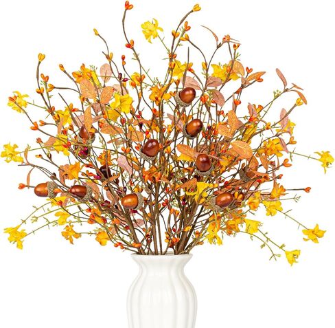 Artificial Fall Flowers 12 Pack Fall Floral Picks 17 Inch Autumn Flower Stems with Orange Berries Acorns Fall Leaves for Thanksgiving Harvest Flower Arrangement Centerpieces DIY Crafts in Saudi Arabia
