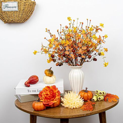 Artificial Fall Flowers 12 Pack Fall Floral Picks 17 Inch Autumn Flower Stems with Orange Berries Acorns Fall Leaves for Thanksgiving Harvest Flower Arrangement Centerpieces DIY Crafts in Saudi Arabia