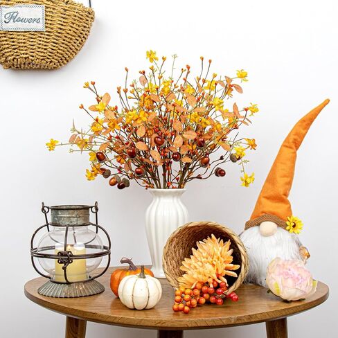 Artificial Fall Flowers 12 Pack Fall Floral Picks 17 Inch Autumn Flower Stems with Orange Berries Acorns Fall Leaves for Thanksgiving Harvest Flower Arrangement Centerpieces DIY Crafts in Saudi Arabia