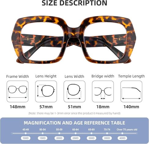 Square Oversized Reading Glasses Blue Light Blocking for Women Men, Stylish Readers with Spring Hinge,Classic Tortoise Shell, 2.0 in Saudi Arabia