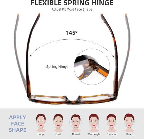 Square Oversized Reading Glasses Blue Light Blocking for Women Men, Stylish Readers with Spring Hinge,Classic Tortoise Shell, 2.0 in Saudi Arabia