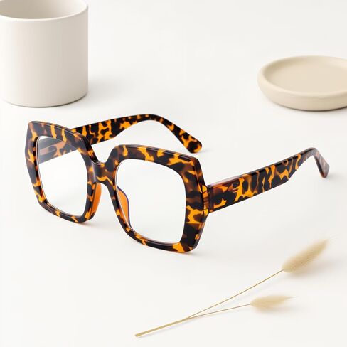 Square Oversized Reading Glasses Blue Light Blocking for Women Men, Stylish Readers with Spring Hinge,Classic Tortoise Shell, 2.0 in Saudi Arabia