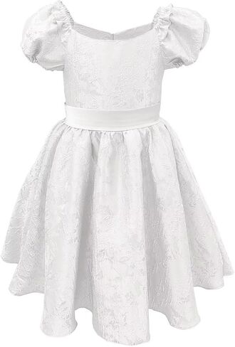 Satin Flower Girl Dress Wedding Puff Sleeves Ball Gowns Round Neck Knee Length First Communion Elegant Dresses in Saudi Arabia