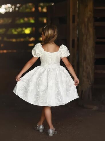 Satin Flower Girl Dress Wedding Puff Sleeves Ball Gowns Round Neck Knee Length First Communion Elegant Dresses in Saudi Arabia