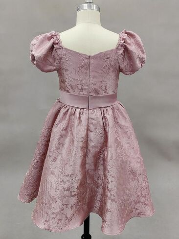 Satin Flower Girl Dress Wedding Puff Sleeves Ball Gowns Round Neck Knee Length First Communion Elegant Dresses in Saudi Arabia