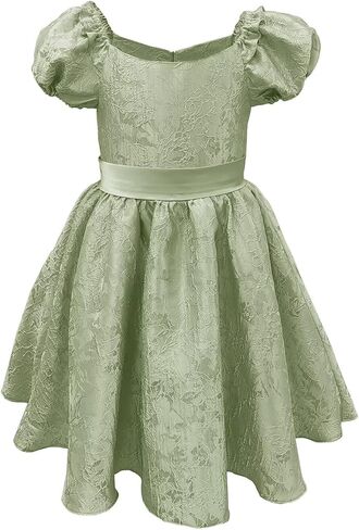 Satin Flower Girl Dress Wedding Puff Sleeves Ball Gowns Round Neck Knee Length First Communion Elegant Dresses in Saudi Arabia