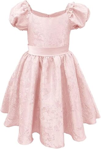 Satin Flower Girl Dress Wedding Puff Sleeves Ball Gowns Round Neck Knee Length First Communion Elegant Dresses in Saudi Arabia