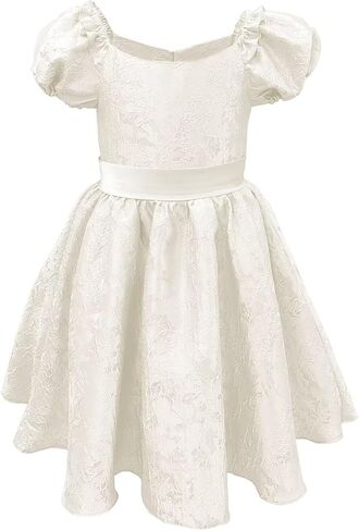 Satin Flower Girl Dress Wedding Puff Sleeves Ball Gowns Round Neck Knee Length First Communion Elegant Dresses in Saudi Arabia
