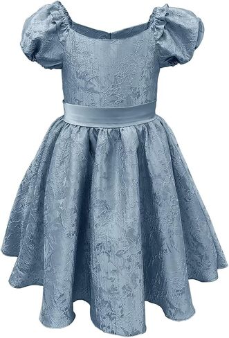 Satin Flower Girl Dress Wedding Puff Sleeves Ball Gowns Round Neck Knee Length First Communion Elegant Dresses in Saudi Arabia