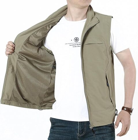 رجال الصيف فائدة السفاري سترة متعددة الجيوب سترات الصيد سترة بلا أكمام غير أكيمة للمشي لمسافات طويلة الجولف خفيفة الوزن in Kuwait