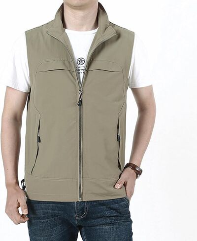 رجال الصيف فائدة السفاري سترة متعددة الجيوب سترات الصيد سترة بلا أكمام غير أكيمة للمشي لمسافات طويلة الجولف خفيفة الوزن in Kuwait