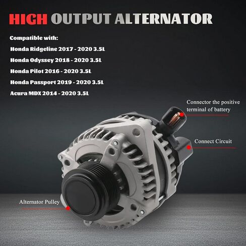 Alternator 12V 155A Fits for Honda Ridgeline 2017-2020, Odyssey 2018-2020, Pilot 2016-2020, Passport 2019-2020 & Acura MDX 2014-2020 3.5L V6 Replaces# 31100-5J6-A51 311005J6A01 104211-8510 in Saudi Arabia