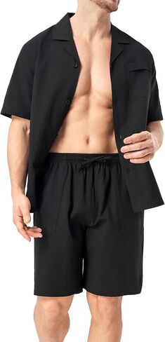 DAVID ARCHY Mens Pajamas Set 100% Cotton Summer Short Sleeve Shirt and Shorts Pjs Lightweight Hawaiian Sets for Lounging in Saudi Arabia