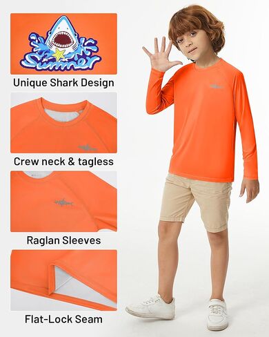 الأولاد حارس الطفح الطفح طويل الأكمام قميص الصيد الأطفال UPF 50+ حماية من أشعة الشمس قمصان سباحة شباب spf قميص جاف سريع in Kuwait