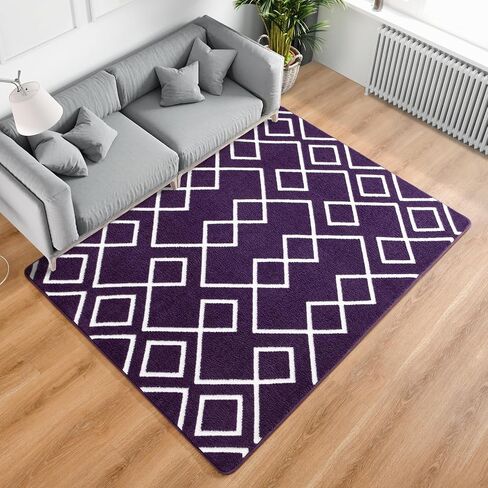 Toneed Geometric Area Rugs Memory Foam Carpet, 5 x 7 Feet Grape Purple Washable Shag Rug Modern Low Pile Moroccan Rug for Bedroom Living Room Dorm Nursery Kids Room Home Decor in Kuwait